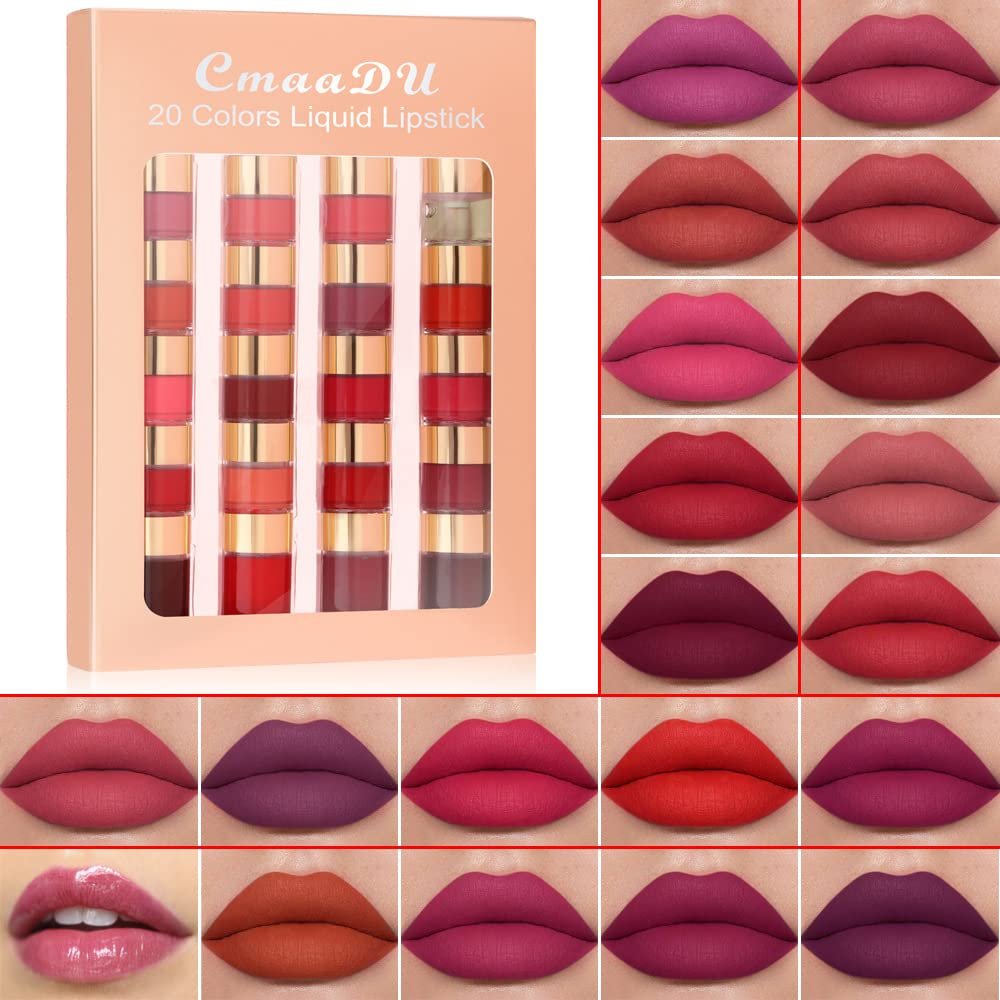20 Colors Matte Non-stick Cup Lip Gloss Set Bamboo Liquid Lipsticks Waterproof Long Lasting Lipsticks