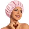 Reusable Shower Cap for Women, Large Waterproof Shower Bonnet Washable Elastic Band Bath Hair Hat for Long Hair, Braids(Pink) view 1
