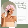 Reusable Shower Cap for Women, Large Waterproof Shower Bonnet Washable Elastic Band Bath Hair Hat for Long Hair, Braids(Pink) view 2