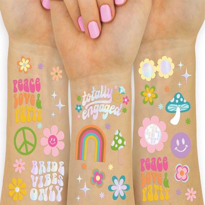xo, Fetti Groovy Bachelorette Temporary Tattoos - 54 Foil Styles | 70's Bach Party Decoration, Bridesmaid Favor, Last Disco, Pastel Dazed Engaged