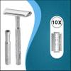 Pearl K2 Dual handle Double Edge Safety Razor made with Brass Metal Handle - New Premium Razor with two handle (long & short) and 10 Premium Stainless Steel Blades for smooth & Irritation-free shave view 4