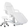 OmySalon Hydraulic Tattoo Chair Esthetician Bed w/Stool, Multi-Purpose 3-Section Facial Bed Table, Adjustable Beauty Salon Spa Massage Beauty Equipment, White view 1