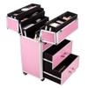4 Tier Lockable Cosmetic Makeup Train Case with Extendable Trays Pink view 3
