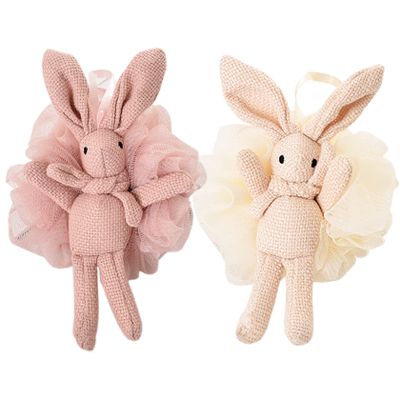 Mini Travel Shower Loofah for Women & GirlsCute Pink and White Kids Luffa Body Bath Sponge 2 Pack