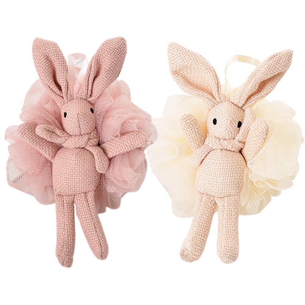 Mini Travel Shower Loofah for Women & GirlsCute Pink and White Kids Luffa Body Bath Sponge 2 Pack