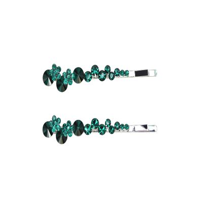 Faship A Pair Of Green Premium Rhinestone Crystal Floral Hair Clips Pins 2 Pcs