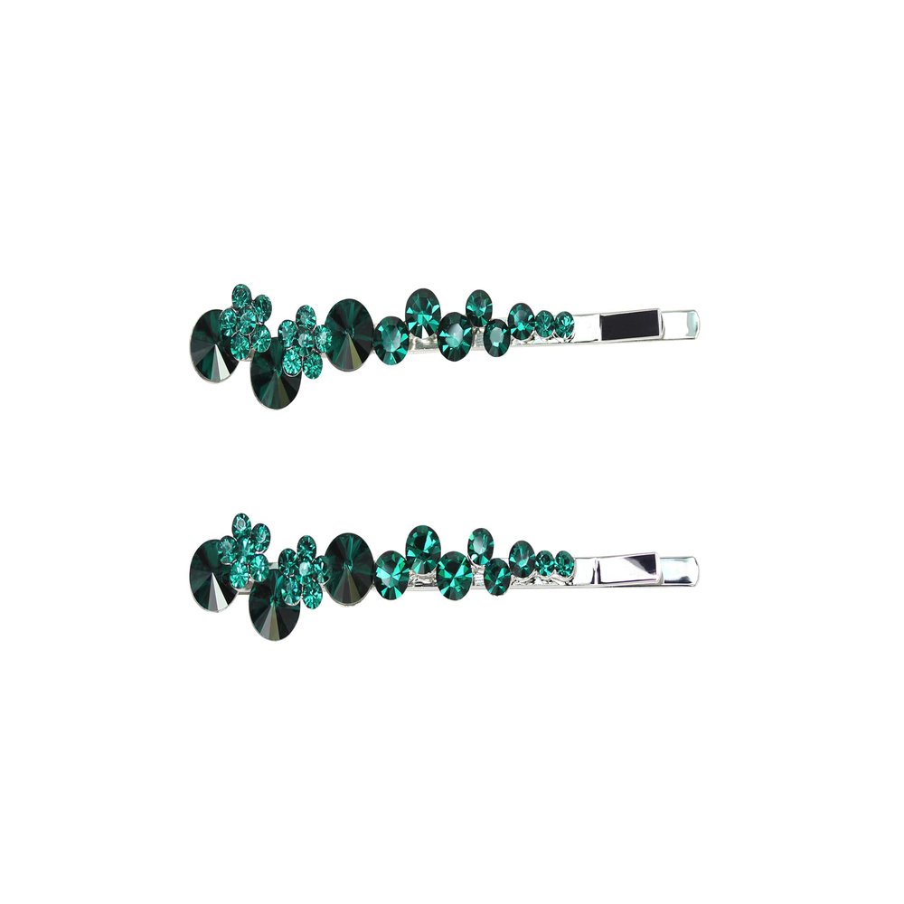 Faship A Pair Of Green Premium Rhinestone Crystal Floral Hair Clips Pins 2 Pcs