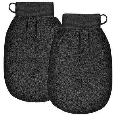 2Pcs Deep Exfoliating Mitts Microdermabrasion at Home, Exfoliating Gloves Visibly Lift Away Dead Skin, Part of the Best Body Care Kit for Women & Men Exfoliator Tool(Black)
