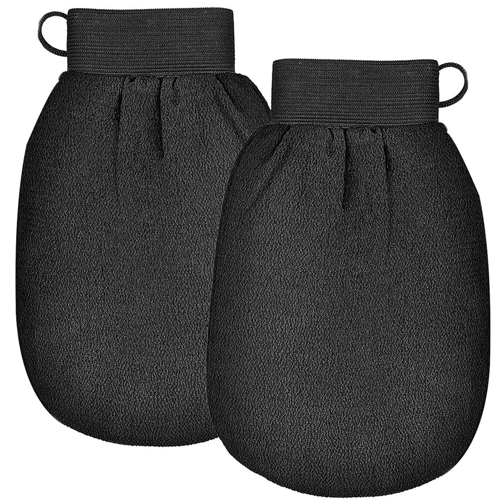 2Pcs Deep Exfoliating Mitts Microdermabrasion at Home, Exfoliating Gloves Visibly Lift Away Dead Skin, Part of the Best Body Care Kit for Women & Men Exfoliator Tool(Black)