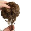 100% Human Hair Messy Bun Extension Tail, Messy Hair Bun Hair Scrunchies Extension with Fringe Curly Wavy Chignon for Women Wedding Tousled Updo Hairpiece (Light Brown) view 1