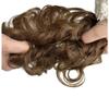 100% Human Hair Messy Bun Extension Tail, Messy Hair Bun Hair Scrunchies Extension with Fringe Curly Wavy Chignon for Women Wedding Tousled Updo Hairpiece (Light Brown) view 3