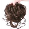 100% Human Hair Messy Bun Extension Tail, Messy Hair Bun Hair Scrunchies Extension with Fringe Curly Wavy Chignon for Women Wedding Tousled Updo Hairpiece (Dark Brown) view 1