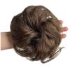 100% Human Hair Messy Bun Extension Tail, Messy Hair Bun Hair Scrunchies Extension with Fringe Curly Wavy Chignon for Women Wedding Tousled Updo Hairpiece (Dark Brown) view 3