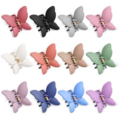 12 Pcs Butterfly Hair Clips for Women Girls 2.6 Inch Non-Slip Matte Jaw Clips 12 Colors Strong Hold Butterfly Hair Clamps for Thick Thin Curly Hair