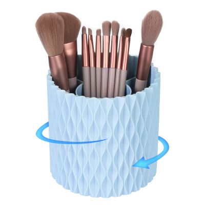 HSSPANFN Makeup Brush Holder Organizer - 360 Rotating, 5-Slot Brush Cup for Cosmetics, Lipsticks, Pens | Vanity & Desk Organizer (Light Blue)