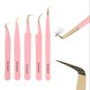 Ms.Queen Lash Tweezers for Eyelash Extensions,5Pcs Precision Fiber Tip Grip Curved 45 90 Degree Boot volume Tweezers Set view 1