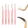 Ms.Queen Lash Tweezers For Eyelash Extensions,5Pcs Professional Fiber Tip Grip Curved 45 90 Degree Boot Volume Tweezers Set view 1