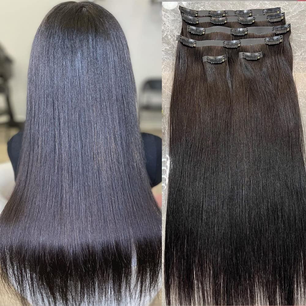 Seamless Clip in Hair Extensions Real Human Hair Invisible PU Skin Weft Clip Ins Hair Silky Straight Double Weft Brazilian Hair 100g