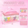Iqimott Preppy Clear Makeup Bag Stuff Pouch, Chenille Letter Cosmetic Bag for Women Girls, Nylon PVC Toiletry Storage Handbag, Travel Transparent Waterproof Zipper Pouch with Handle(Stuff, Pink) view 2