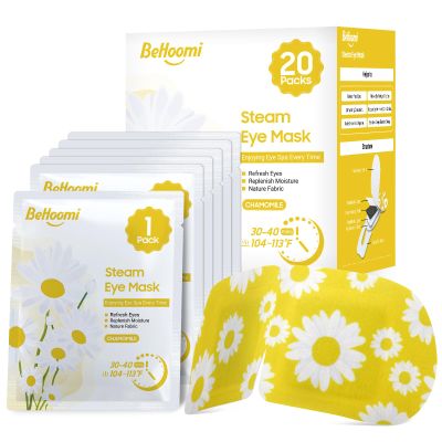 BeHoomi 20 Packs Steam Eye Mask, Heated Eye Mask Warm Compress for Eyes, Disposable Self Heating Steam Mask Sleep, Spa, Travel Essentials & Relaxation Gifts for Women, Stocking Stuffers (Chamomile)