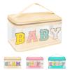 Iqimott Preppy Clear Makeup Bag Baby Pouch, Chenille Letter Cosmetic Bag for Women Girls, Nylon PVC Toiletry Storage Handbag, Travel Transparent Waterproof Zipper Pouch with Handle(Baby, Beige) view 1