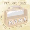Iqimott Chenille Letter Patch Mama Bag, Preppy Clear Makeup Cosmetic Bag Large Toiletry Storage Tote Bag with Handle, Transparent Nylon Waterproof Organizer Zipper Pouch for Travel Women Girls(Beige) view 2