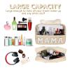 Iqimott Chenille Letter Patch Mama Bag, Preppy Clear Makeup Cosmetic Bag Large Toiletry Storage Tote Bag with Handle, Transparent Nylon Waterproof Organizer Zipper Pouch for Travel Women Girls(Beige) view 4