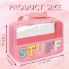 Iqimott Chenille Letter Patch Stuff Bag, Preppy Clear Makeup Cosmetic Bag Large Toiletry Storage Tote Bag with Handle, Transparent Nylon Waterproof Organizer Zipper Pouch for Travel Women Girls(Pink) view 2