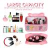 Iqimott Chenille Letter Patch Stuff Bag, Preppy Clear Makeup Cosmetic Bag Large Toiletry Storage Tote Bag with Handle, Transparent Nylon Waterproof Organizer Zipper Pouch for Travel Women Girls(Pink) view 4