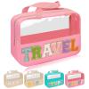 Chenille Letter Patch Travel Bag, Preppy Clear Makeup Cosmetic Bag Large Toiletry Storage Tote Bag with Handle, Transparent Nylon Waterproof Organizer Zipper Pouch for Travel Women Girls(Pink) view 1