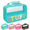 Chenille Letter Patch Stuff Bag, Preppy Clear Makeup Cosmetic Bag Large Toiletry Storage Tote Bag with Handle, Transparent Nylon Waterproof Organizer Zipper Pouch for Travel Women Girls(Green) view 1