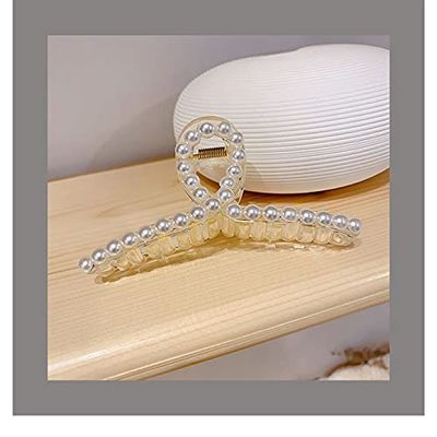 BBRATS 1 Pcs Large Pearl Hair Claw Clips White Hair Clips Thick Long Hair Jaw Clips Clutches Barrettes Hair Accessories for Women and Girls Hair Claw Thick Hair aw Clamp Strong Hold (STYLE 2)