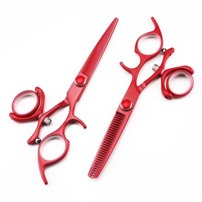 Swivel Thumb Hair Cutting Shears, 6 Inch Red Professional Salon Japanese Stainless Steel Cutting Thinning Barber Hair Scissors Swivel Set (Color : Set)
