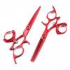 Swivel Thumb Hair Cutting Shears, 6 Inch Red Professional Salon Japanese Stainless Steel Cutting Thinning Barber Hair Scissors Swivel Set (Color : Set) view 1