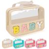Iqimott Chenille Letter Patch Baby Bag, Preppy Clear Makeup Cosmetic Bag Large Toiletry Storage Tote Bag with Handle, Transparent Nylon Waterproof Organizer Zipper Pouch for Travel Women Girls(Beige) view 1