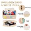 Iqimott Chenille Letter Patch Baby Bag, Preppy Clear Makeup Cosmetic Bag Large Toiletry Storage Tote Bag with Handle, Transparent Nylon Waterproof Organizer Zipper Pouch for Travel Women Girls(Beige) view 3