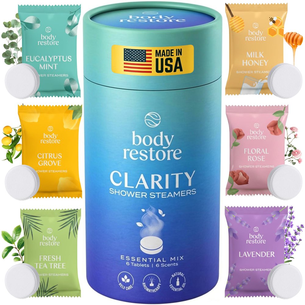 Body Restore Shower Steamers Aromatherapy 6 Pack Valentines Day Gifts for Her and Him, Birthday Gifts for Women and Men, Relaxation, Stress Relief, Self Care Clarity