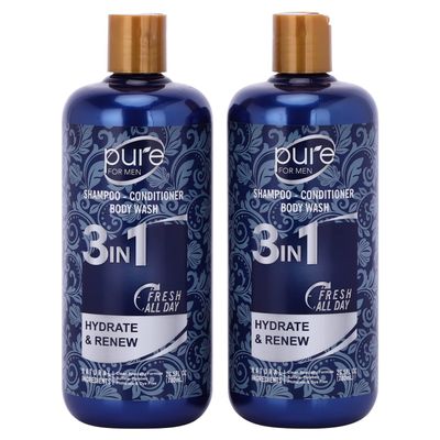 3-in-1 Men's Shower Gel, Shampoo and Face Wash - Paraben & Sulfate Free, Keeps You Fresh All Day! 2 Pack.