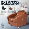 Buy-Rite Icon Shampoo Backwash Unit for Salons & Barbers, Extra Wide Seat, Tilting Porcelain Sink, Lumbar Support, Camel Vinyl Upholstery, YLG-192-BW, White Bowl view 4
