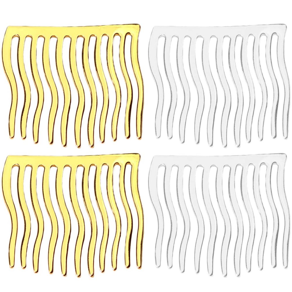 LALAFINA Small Bridal Side Silver Wedding Metal Accessories Girls Combs Clips Teeth for Clip Veil Fine French Comb Decorative Flexible Gold Women Hair
