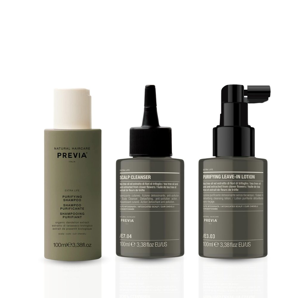 Previa Extralife Anti-Dandruff Scalp Treatment Kit, Purifying Shampoo, Scalp Cleanser and Leave-In Lotion, 3.38 Floz each