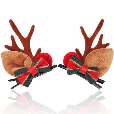 BARTOSI Christmas Hair Clips Reindeer Antlers Hair Barrettes Xmas Bow Hairpins Holiday Hair Accessories for Women and Girls (Pack of 2)