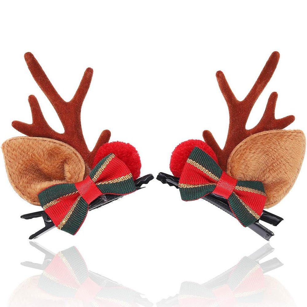BARTOSI Christmas Hair Clips Reindeer Antlers Hair Barrettes Xmas Bow Hairpins Holiday Hair Accessories for Women and Girls (Pack of 2)