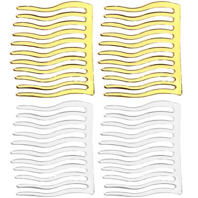 KALLORY 4pcs Metal Hair Combs for Women Flexible Side Combs for Hair Types for Weddings Proms and Special Occasions Gold Silver Colors