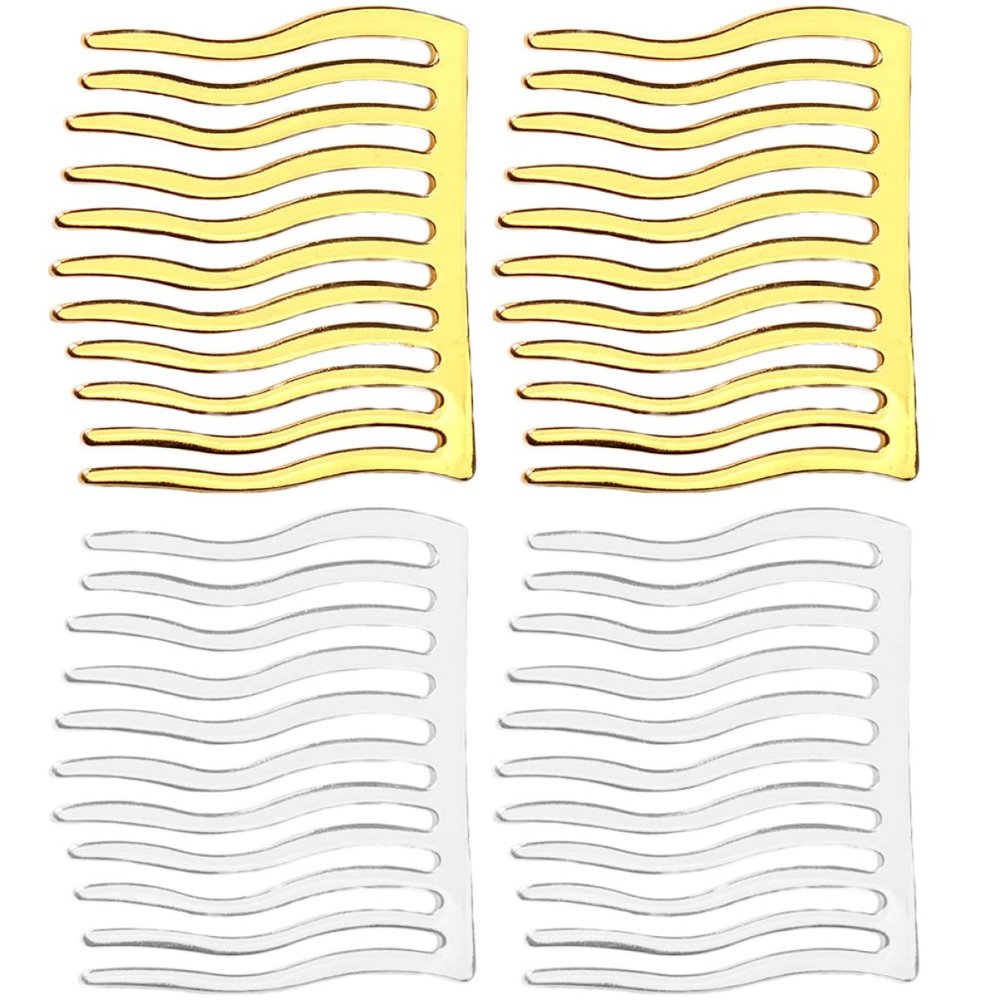 KALLORY 4pcs Metal Hair Combs for Women Flexible Side Combs for Hair Types for Weddings Proms and Special Occasions Gold Silver Colors