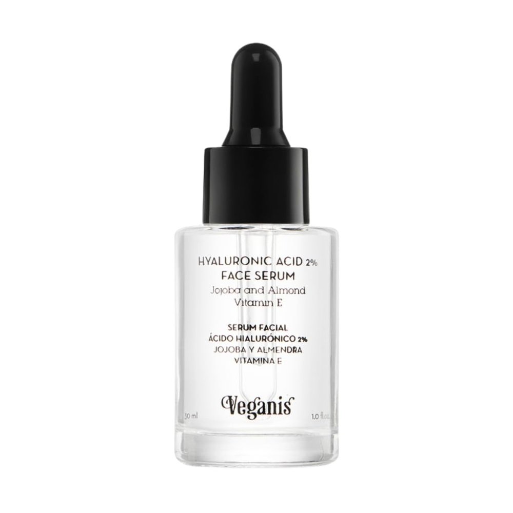 VEGANIS Hyaluronic Acid 2% Face Serum  Anti-Aging Hydrating Formula with Jojoba, Almond Oil & Vitamin E  Smooths Fine Lines & Restores Firmness  1.0 Fl Oz