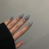 Gray Press on Nails Medium Stiletto Almond,KQueenest Pure Color Acrylic Nails Kit Reusable Fake Nails with Feature Protective UV Coating for Women Nail Art Manicure in 24PCS view 2