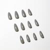 Gray Press on Nails Medium Stiletto Almond,KQueenest Pure Color Acrylic Nails Kit Reusable Fake Nails with Feature Protective UV Coating for Women Nail Art Manicure in 24PCS view 4
