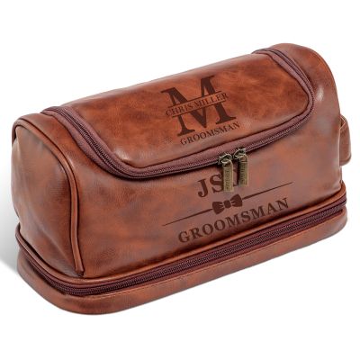 Personalized Toiletry Bag for Man Engrave Your Name/Initial Custom Gift for Groomsmen Groom Best Men Large Capacity Leather Travel Dopp Kit Artificial Leather for Husband Boyfriend Dad Grandpa