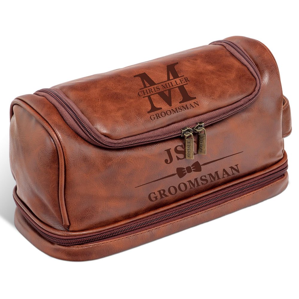 Personalized Toiletry Bag for Man Engrave Your Name/Initial Custom Gift for Groomsmen Groom Best Men Large Capacity Leather Travel Dopp Kit Artificial Leather for Husband Boyfriend Dad Grandpa